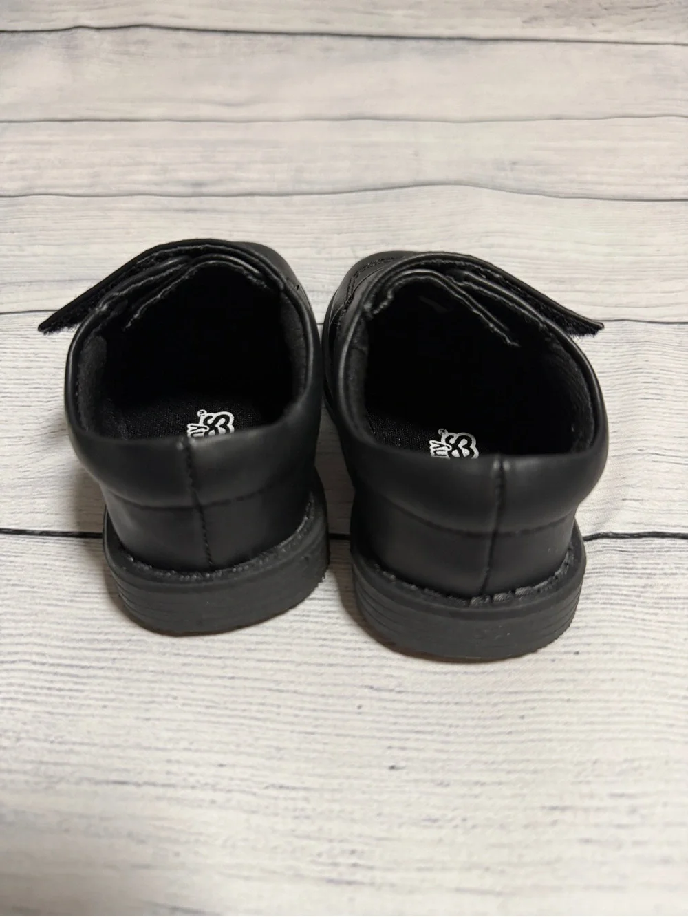 Toddler Boys Black Leather Dress Shoes with Hook-and-Loop Strap